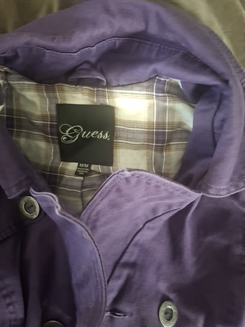 Guess Purple Button-Front Coat with Plaid Lining - Picture 3 of 6